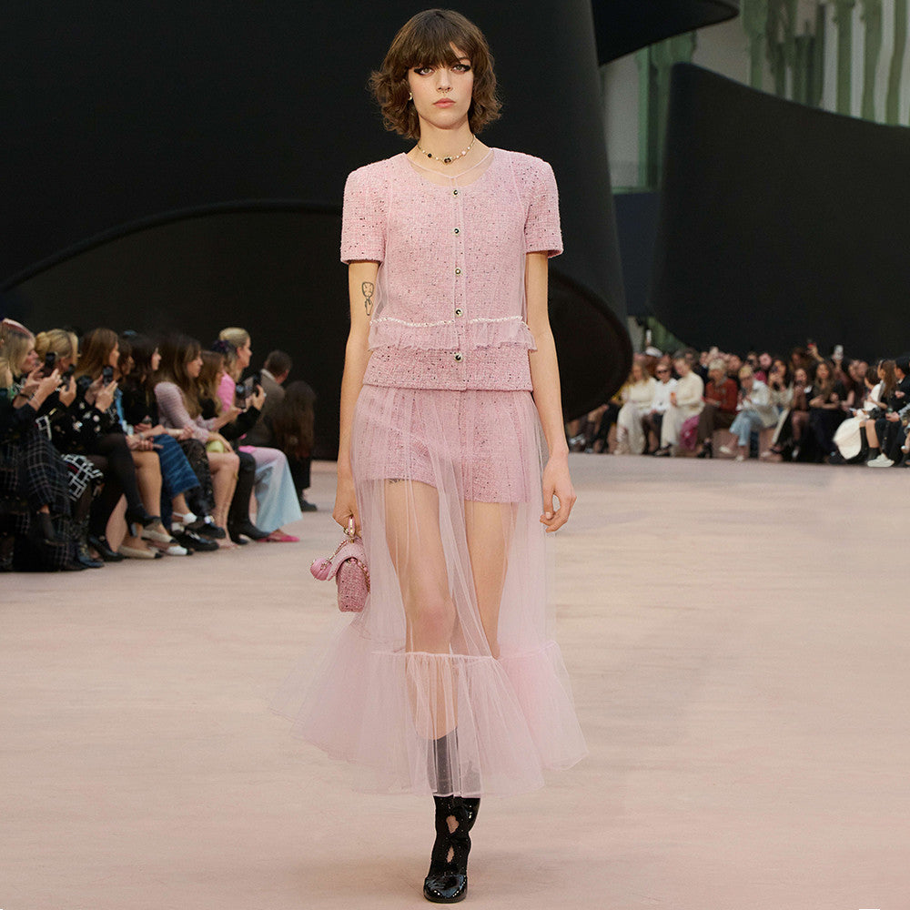 Chanel Short-sleeved Top Shorts Tweed Pink Black White#335416