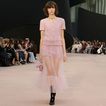 Chanel Short-sleeved Top Shorts Tweed Pink Black White#335416