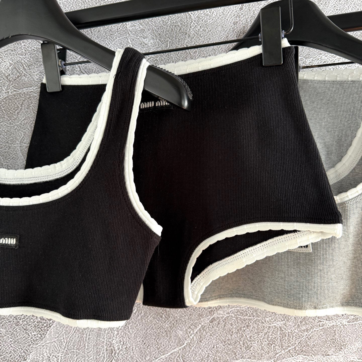 MiuMiu Women's Fashion Casual Solid Color Letter Logo Sports Bra Ribbed Cotton Panty Suit Set #78648