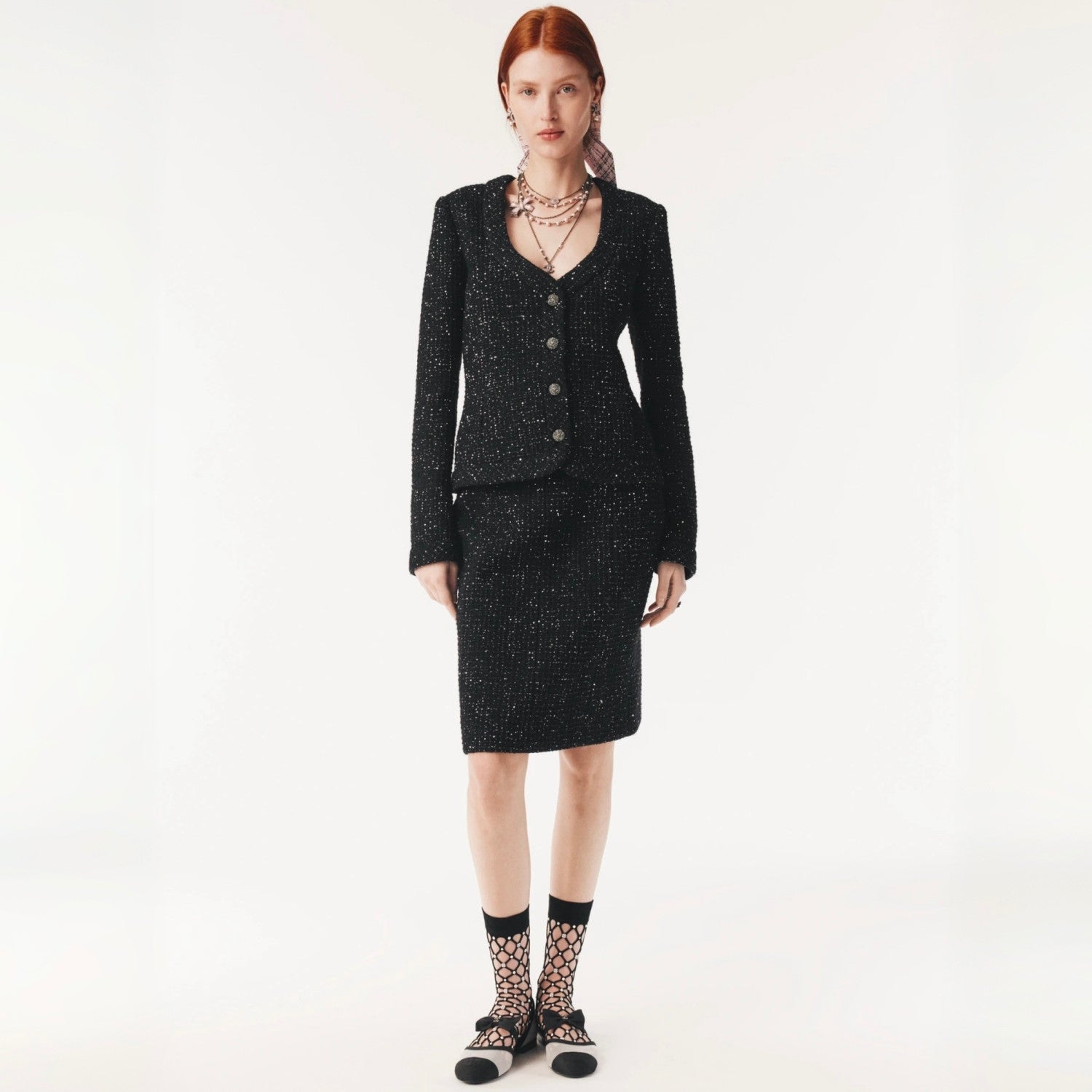 Chanel 25B Black Sequined Tweed Jacket #333126