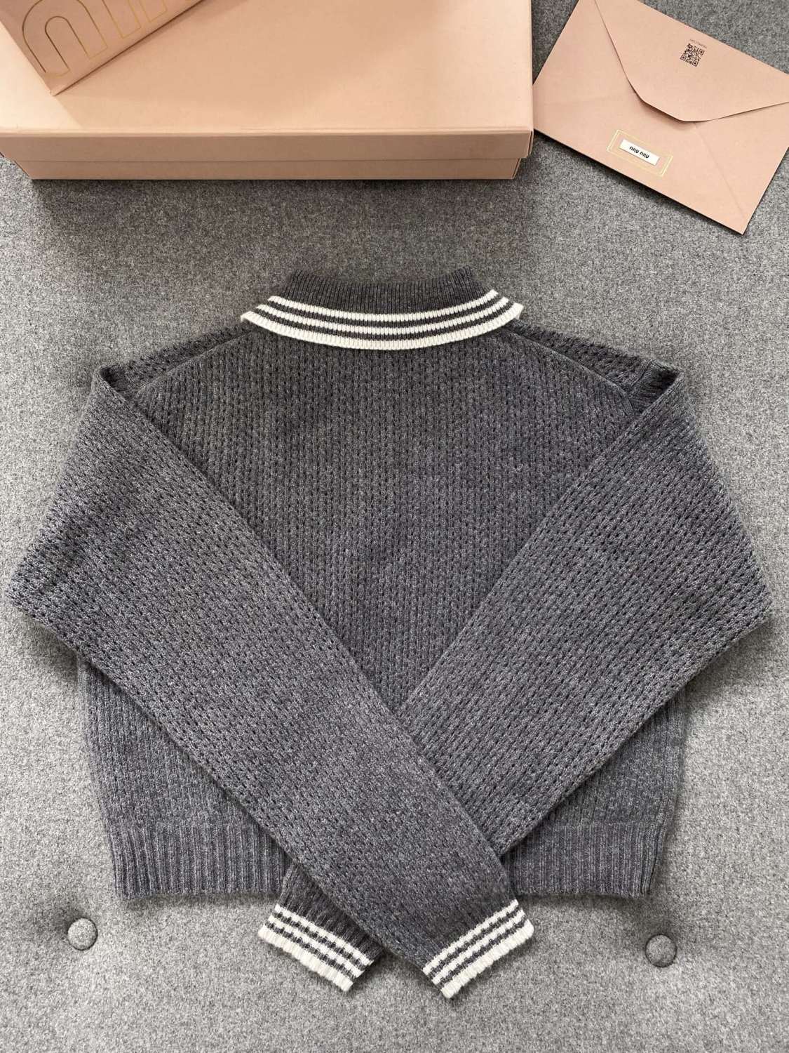 MiuMiu Slate Gray Wool And Cashmere Polo Sweater #330390
