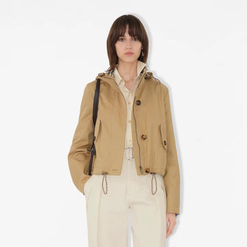 Burberry Women's Spring/Summer Casual Fashion Solid Color Hooded Zipper Checkered Cotton Fabric Waist Cinching Design Short Jacket #78341