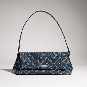 GUCCI Madison Medium Shoulder Bag in Blue GG Denim #383858