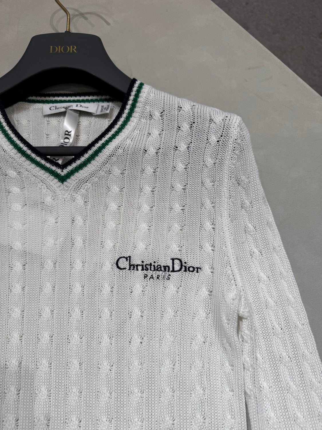 Dior Women's Fall And Winter Vibe Knit Sweater White Vintage Embroidery Knitted Sweater Fashion Casual Thin Sweater #81638