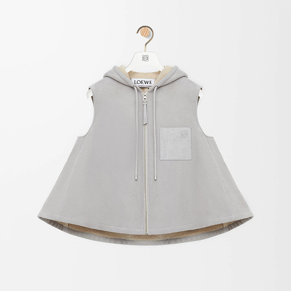 LOEWE Deppi Suede Brushed Beige Yellow Hair Brushed Hooded Fur Vest Shearling Hooded Vest #332351
