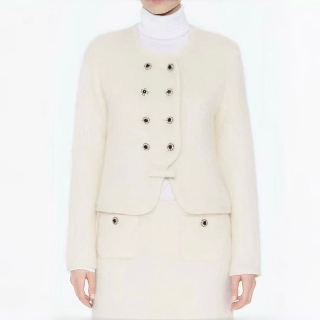 Chanel Jacket Skirt Mohair Wool Beige White #334402