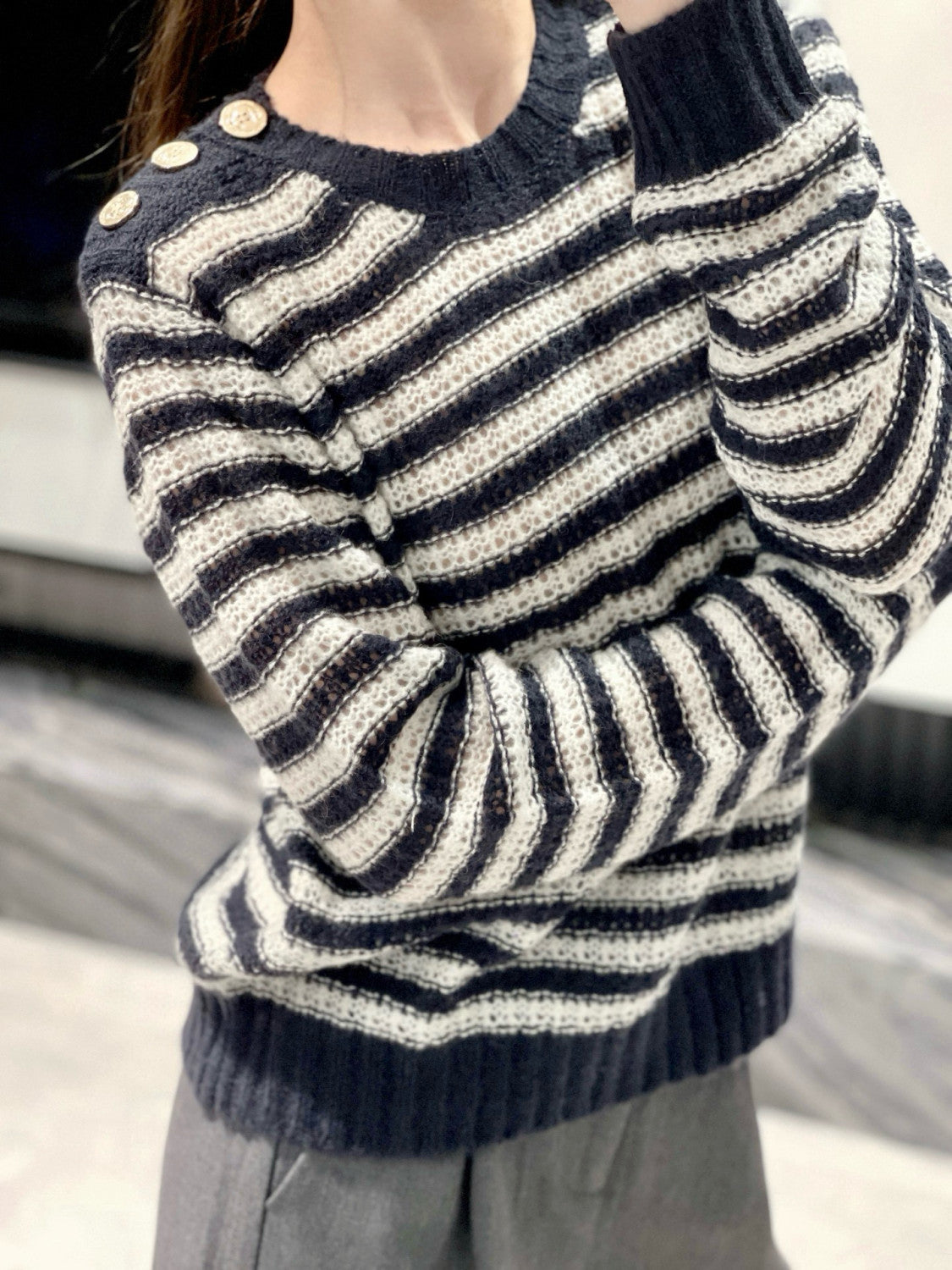 Dior Women's Striped Color-Blocked Spring/Fall Crewneck Pullover Long-Sleeve Knit Sweater Ngvp #2342