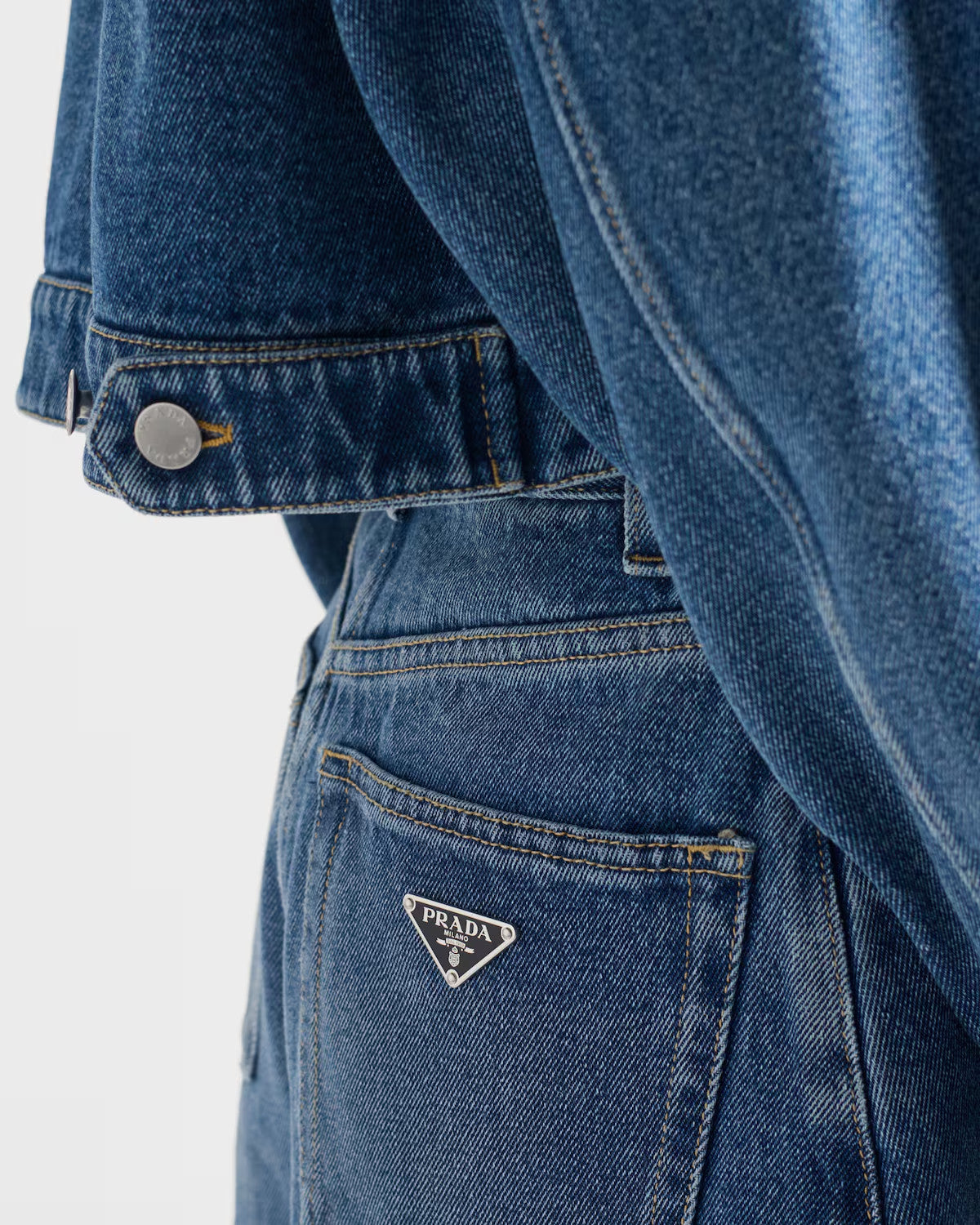 Prada Women's Summer High-Waisted Solid-Color Cotton Logo Denim Shorts #81526