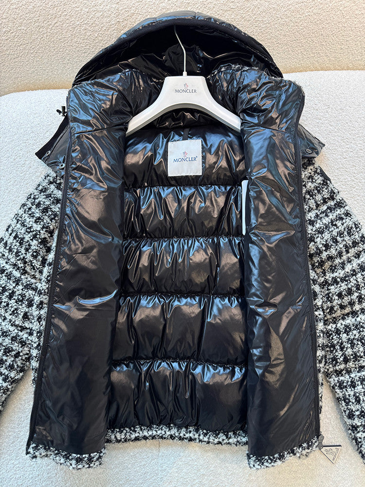 Moncler Andronne Tweed Hooded Short Down Jacket #336204