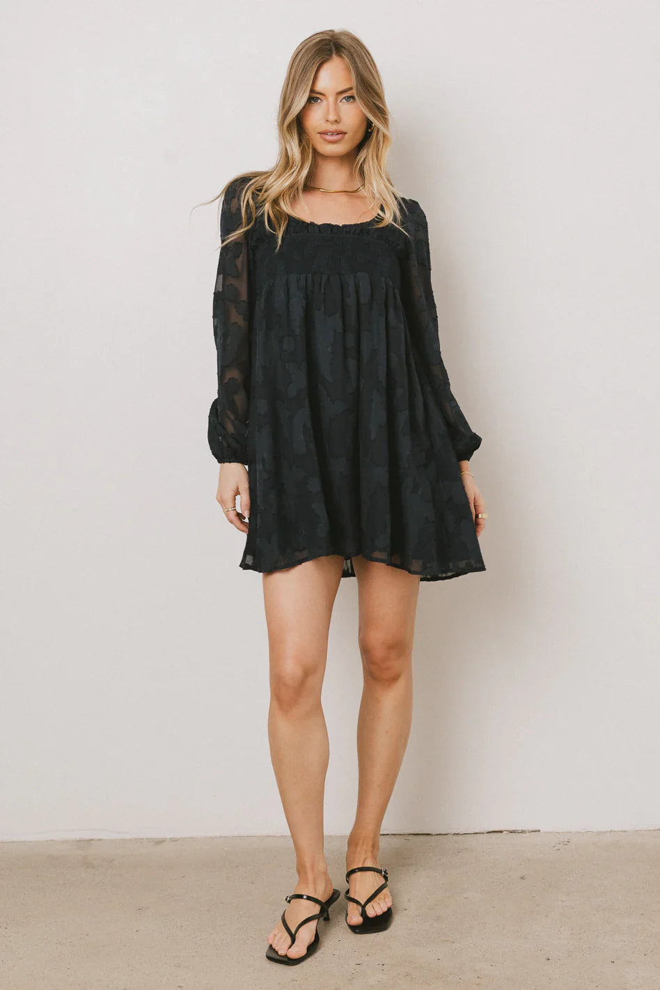 Miles Smocked Mini Dress in Navy