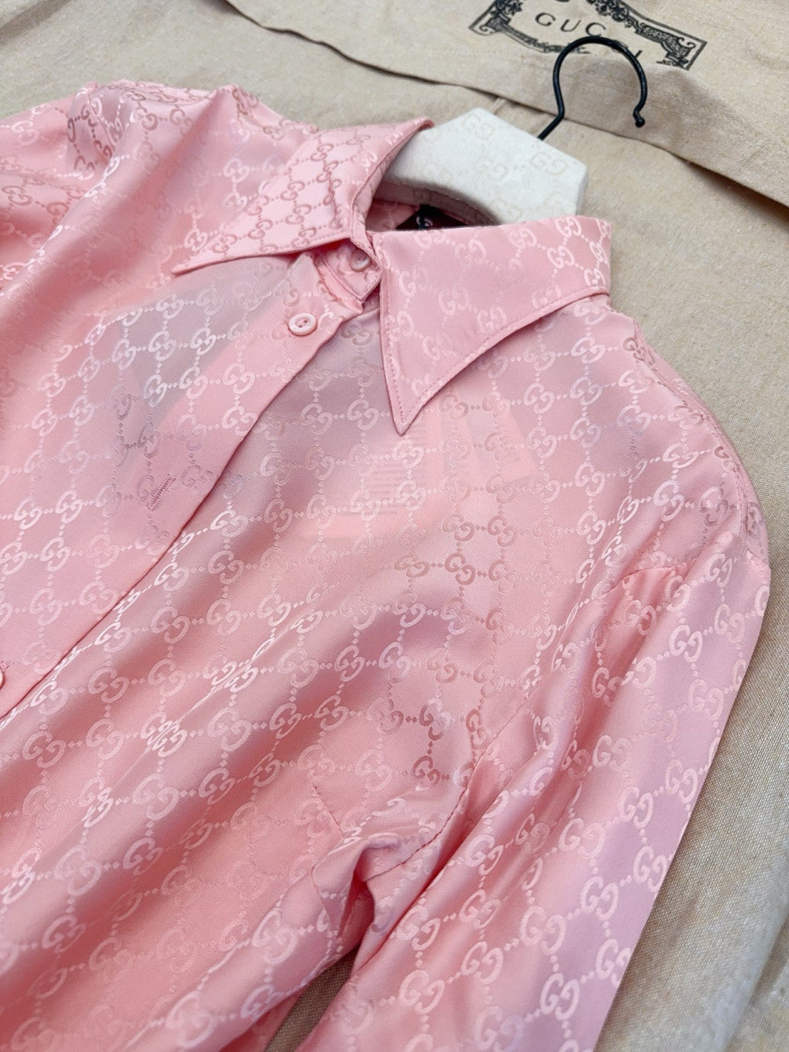 Gucci GG Silk Jacquard Shirt Pink #333632