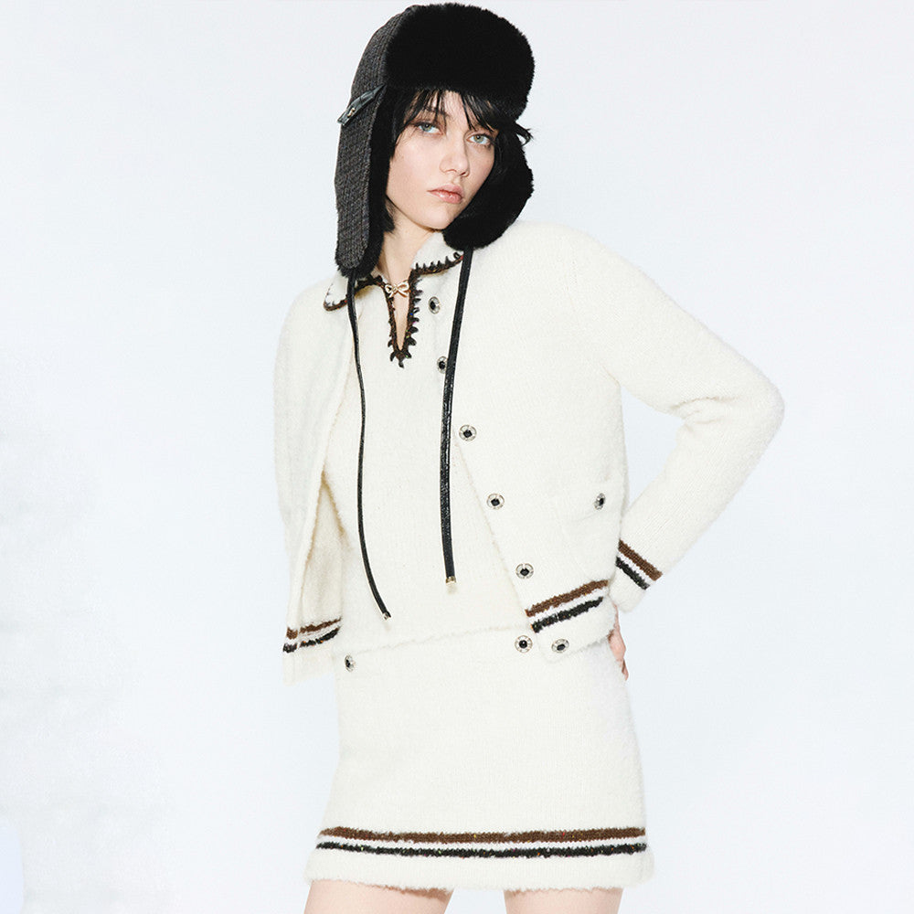 Chanel Top-quality Cardigan Version Short Skirt Cashmere Alpaca White Brown #375695