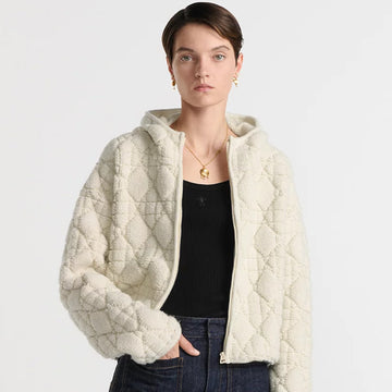 DiorZip Hooded Cardigan White Sheep Wool Blend Textured Knit Cannage #332748