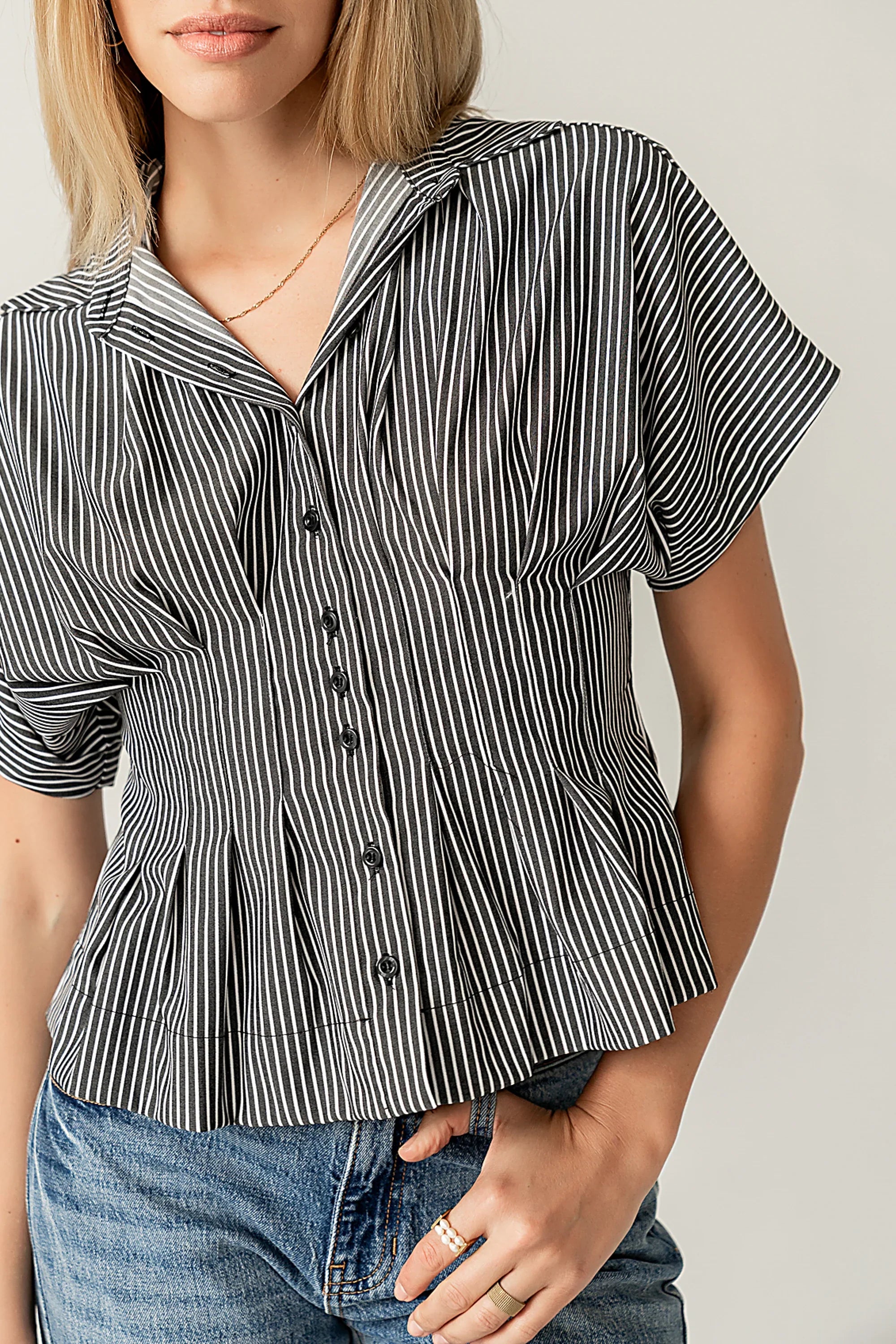 Alec Striped Blouse in Grey