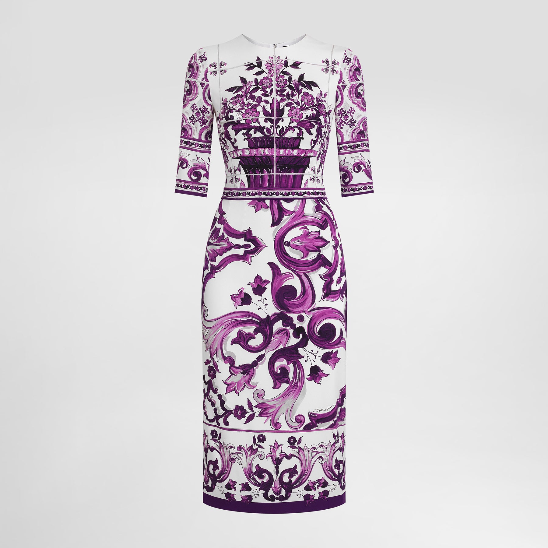 Dolce&Gabbana Majolica Printed Vegan Crepe Satin Dress Women's Spring Summer Purple Fashion Elegant Evening Dresses Ngvp #2428