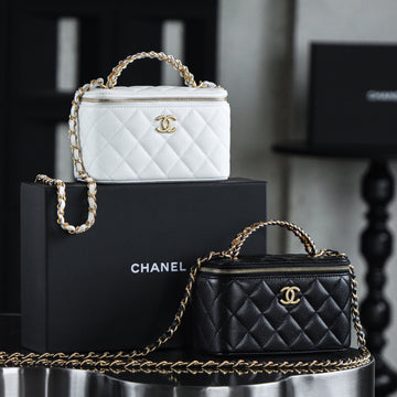 Chanel Women's Solid Color Chain Shoulder Grain Embossed Calfskin Box Bag Tote Shoulder Bags #75595