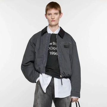 Acne Studios SS25 Men's and Women's Barn Logo Patch Fitted Zip Off Shoulder Long Sleeve Bomber Jacket #332324