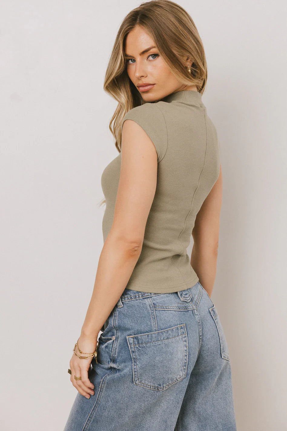 Noel Mock Neck Top in Light Olive
