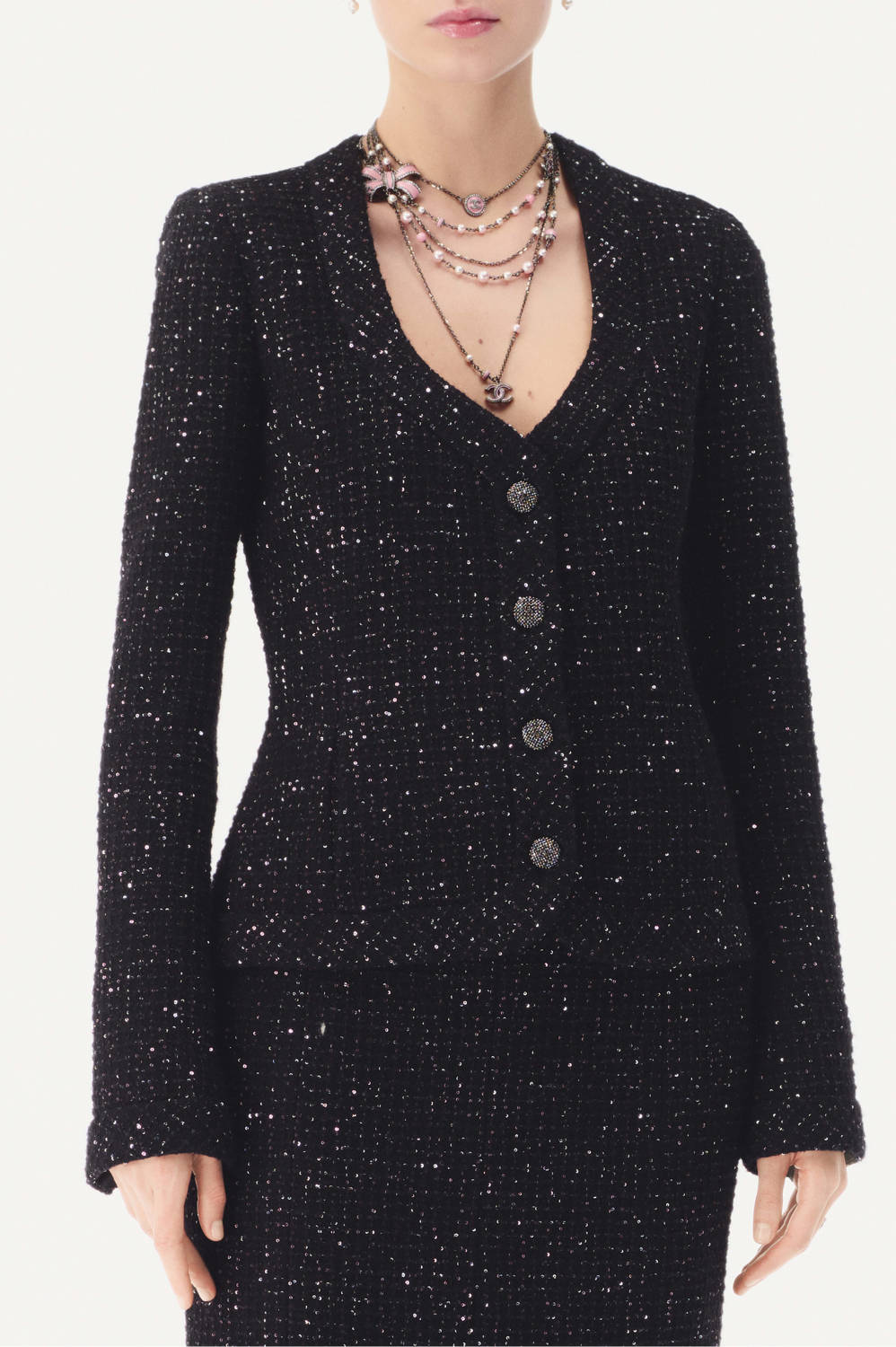 Chanel 25B Black Sequined Tweed Jacket #333126