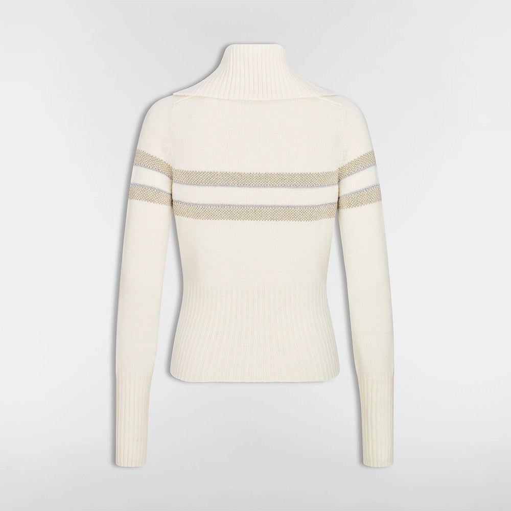 DIOR DiorAlps Mock Neck Sweater Ecru Virgin Wool Cashmere Blend Knit with Gold Tone Dior Star Motif #375804