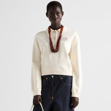 Prada Cotton Fleece Polo Shirt Women's Fall And Winter White Lapel Long Sleeve Sweatshirt Pullover Logo T-shirt #81542