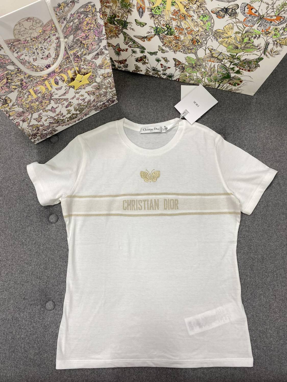 Dior Women's Summer Fashion Casual Crew Neck Cotton Short Sleeve T-Shirt with Gold Thread Embroidery T-Shirt #78579
