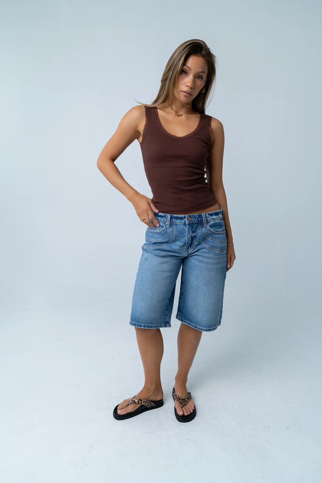 Mackie Lace Trim Tank in Brown