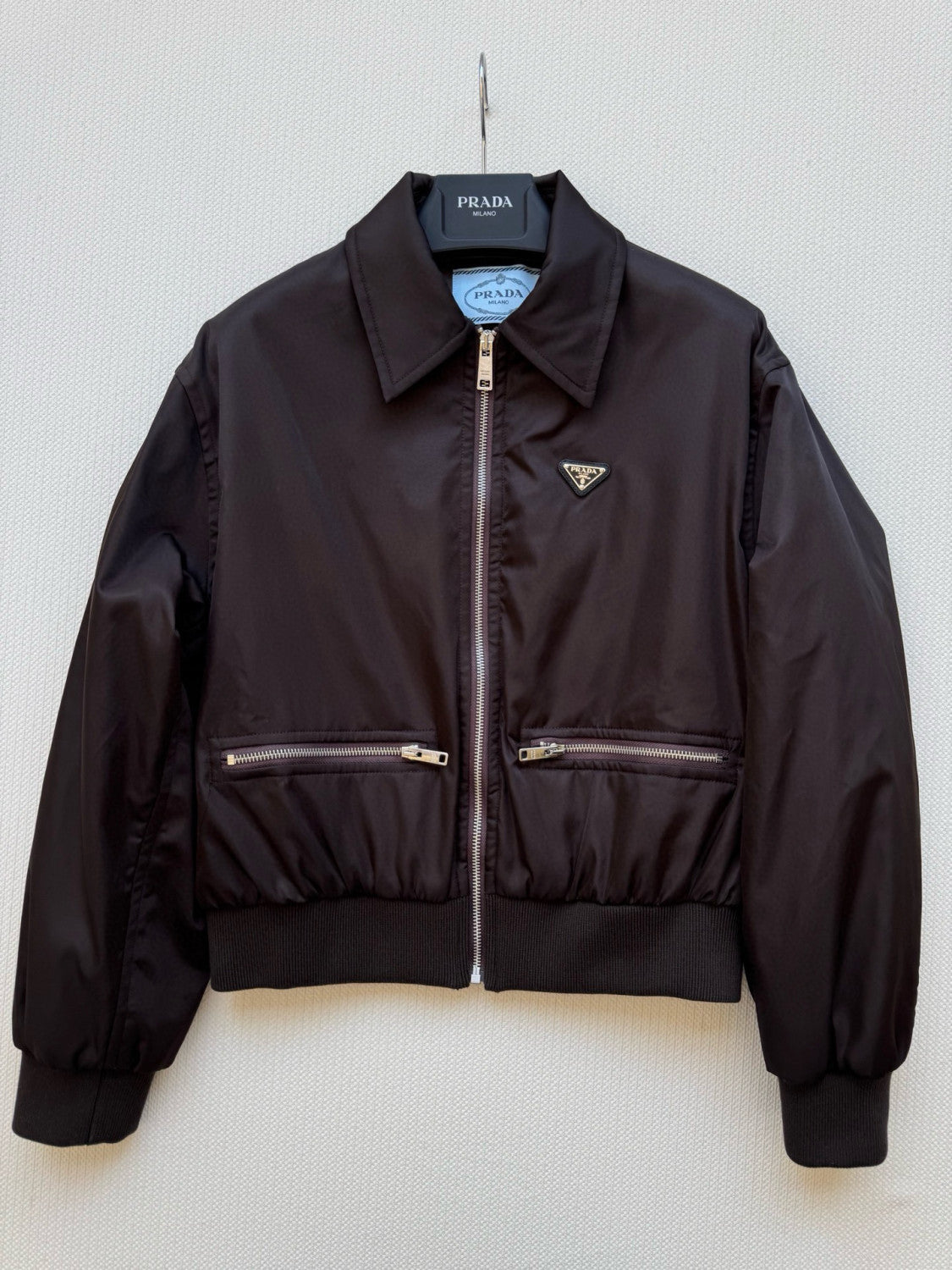 Prada Men's And Women's Spring/Fall Fashion Casual Solid Color Zipper Pocket Collared Long Sleeve Jacket #78485