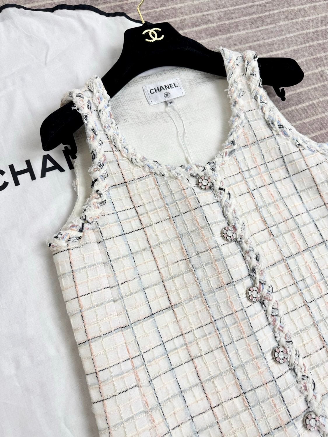 Chanel 25SS White Plaid Tweed Vest Dress #333127