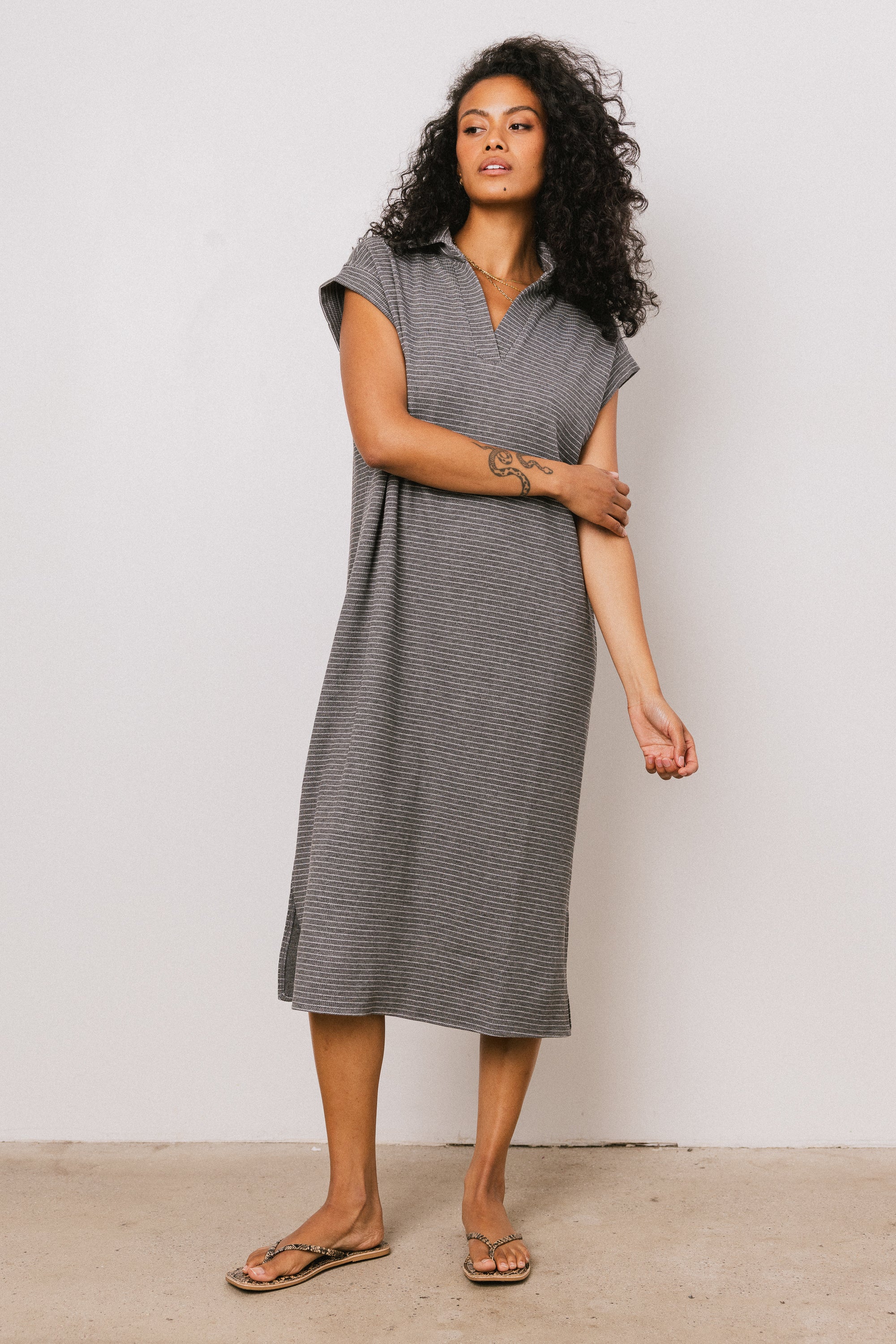 Elisa Striped Maxi Dress in Grey