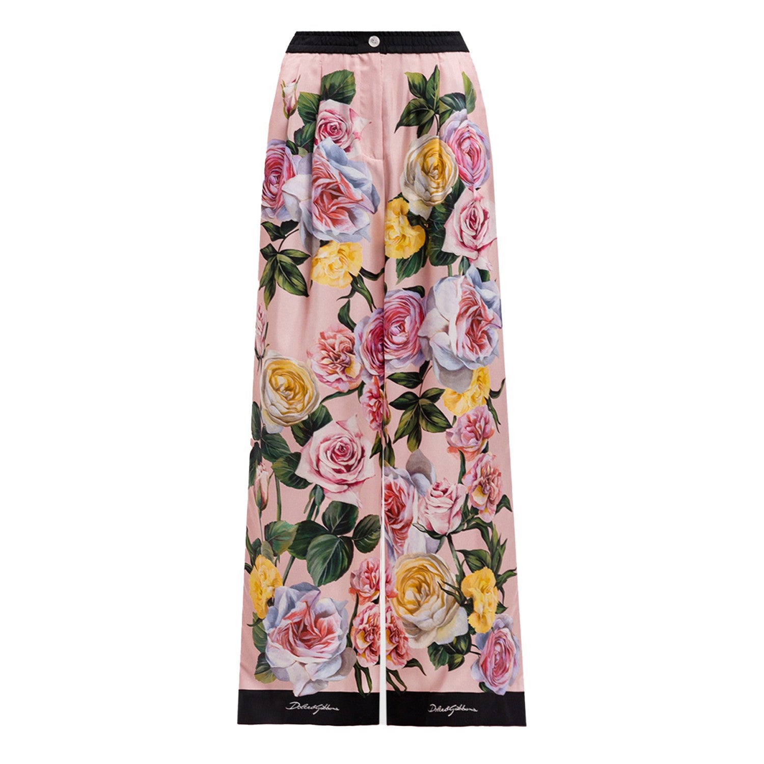Dolce&Gabbana Women's Autumn/winter Floral Print Silk Satin Blouse  Shirt With Belted Collar Straight-leg Casual Trousers Pants Set Suit  Ngvp #2628