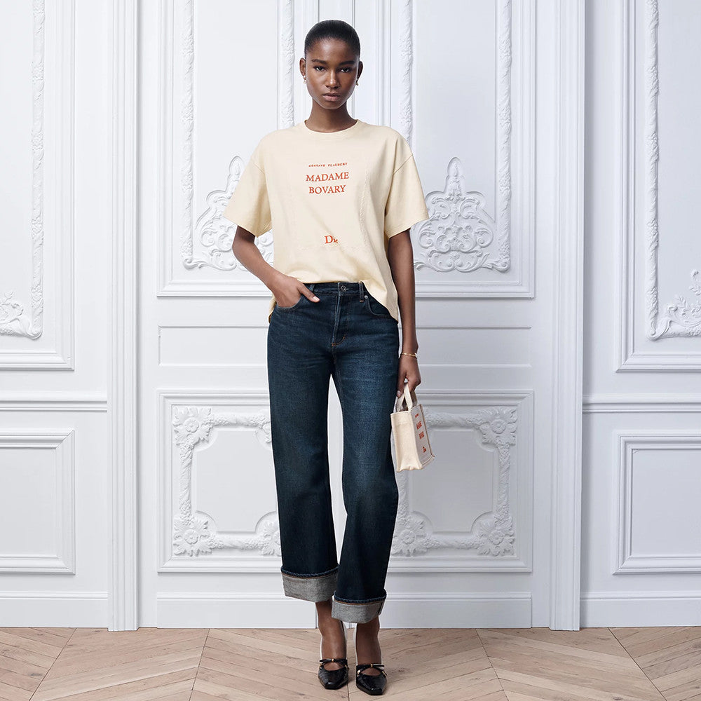 DIOR Book Cover Oversized Cropped T-Shirt Beige and Red Cotton Jersey #375762