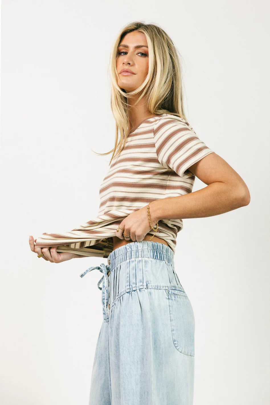 Kelly Striped Tee in Taupe