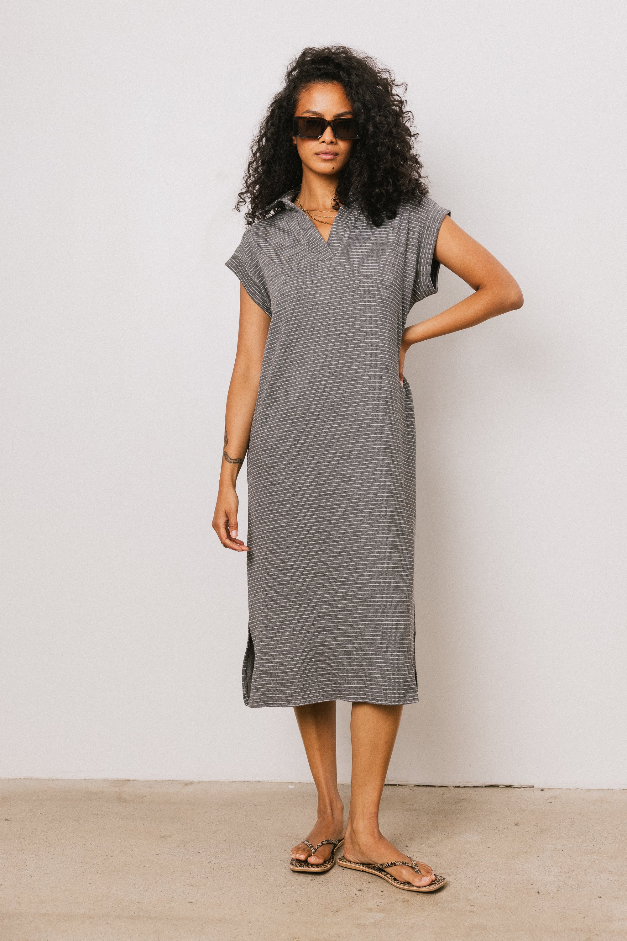 Elisa Striped Maxi Dress in Grey