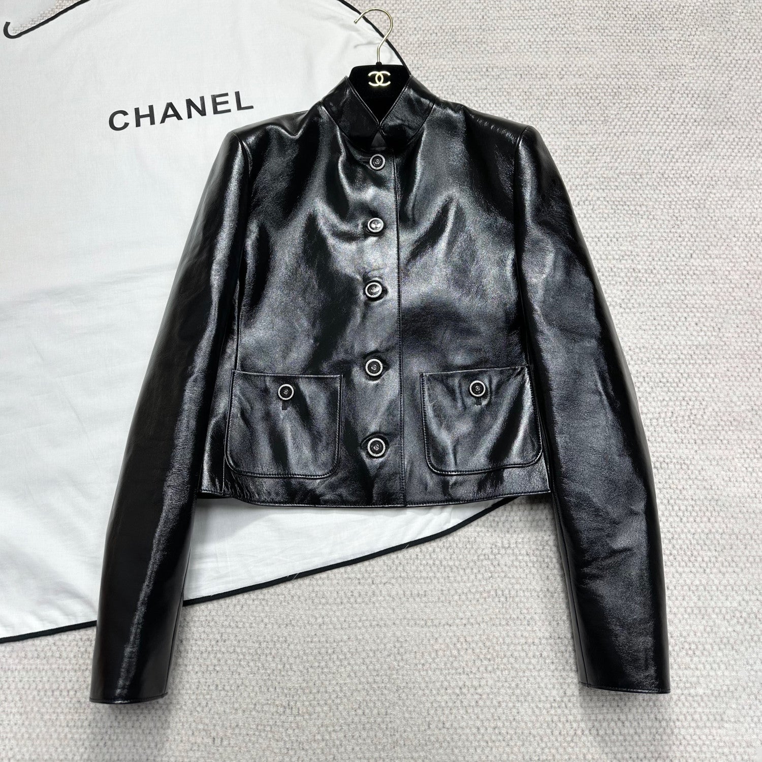 Chanel Women's Spring/Fall Fashion Classic Lapel Long Sleeve Leather Single Breasted Jacket #78487