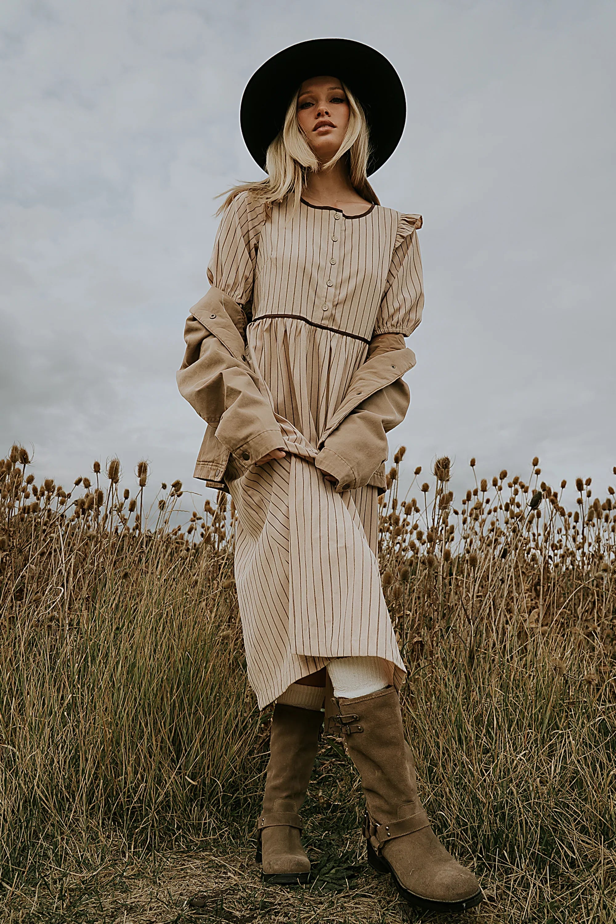 Berlin Corduroy Baby Doll Midi Dress in Taupe