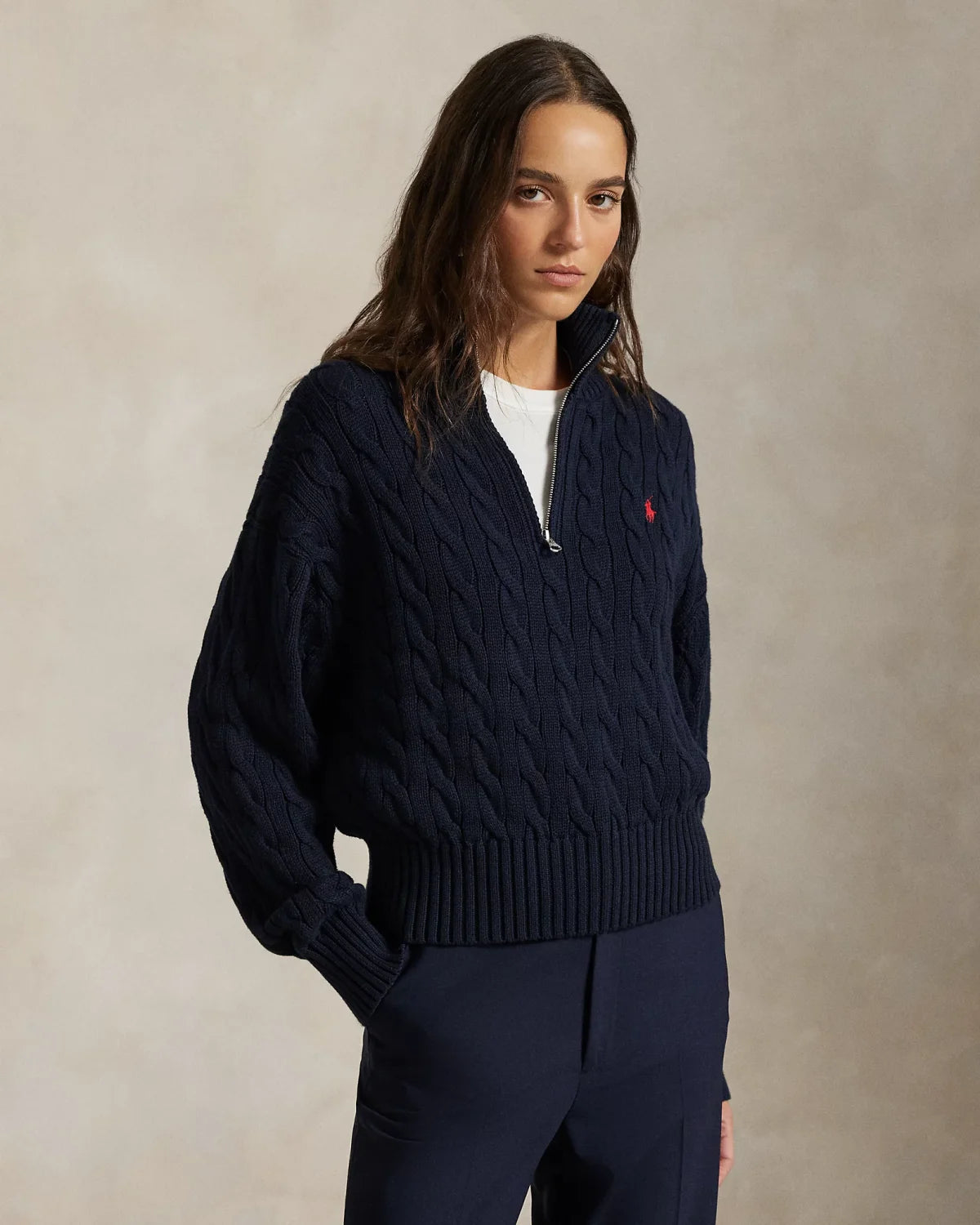 Ralph Lauren Cable-Knit Cotton Quarter Zip Jumper Women #375944