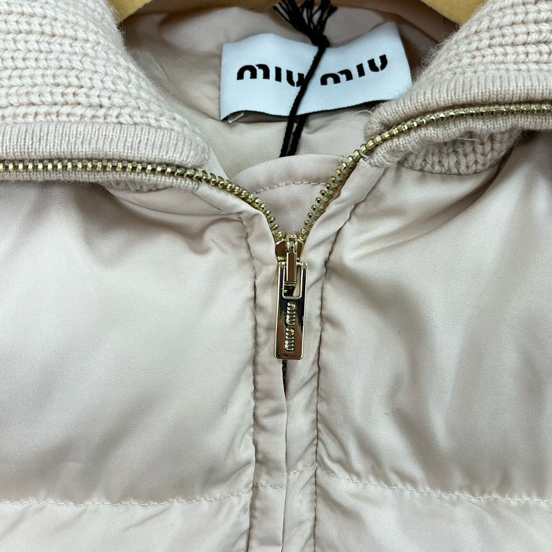 MiuMiu Women's Fall/Winter Logo-Printed Collar Zipper Goose Down Solid-Color Long-Sleeve Puffer Down Jacket #81739