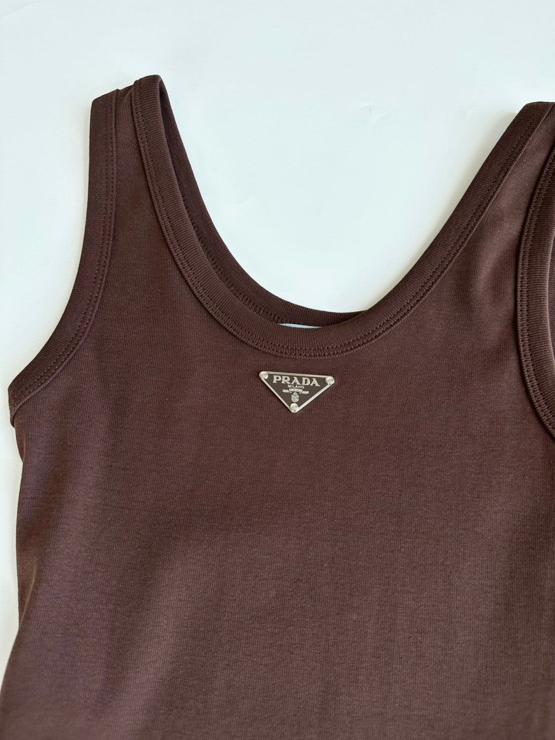 PRADA Cocoa Brown Ribbed Knit Top #378067