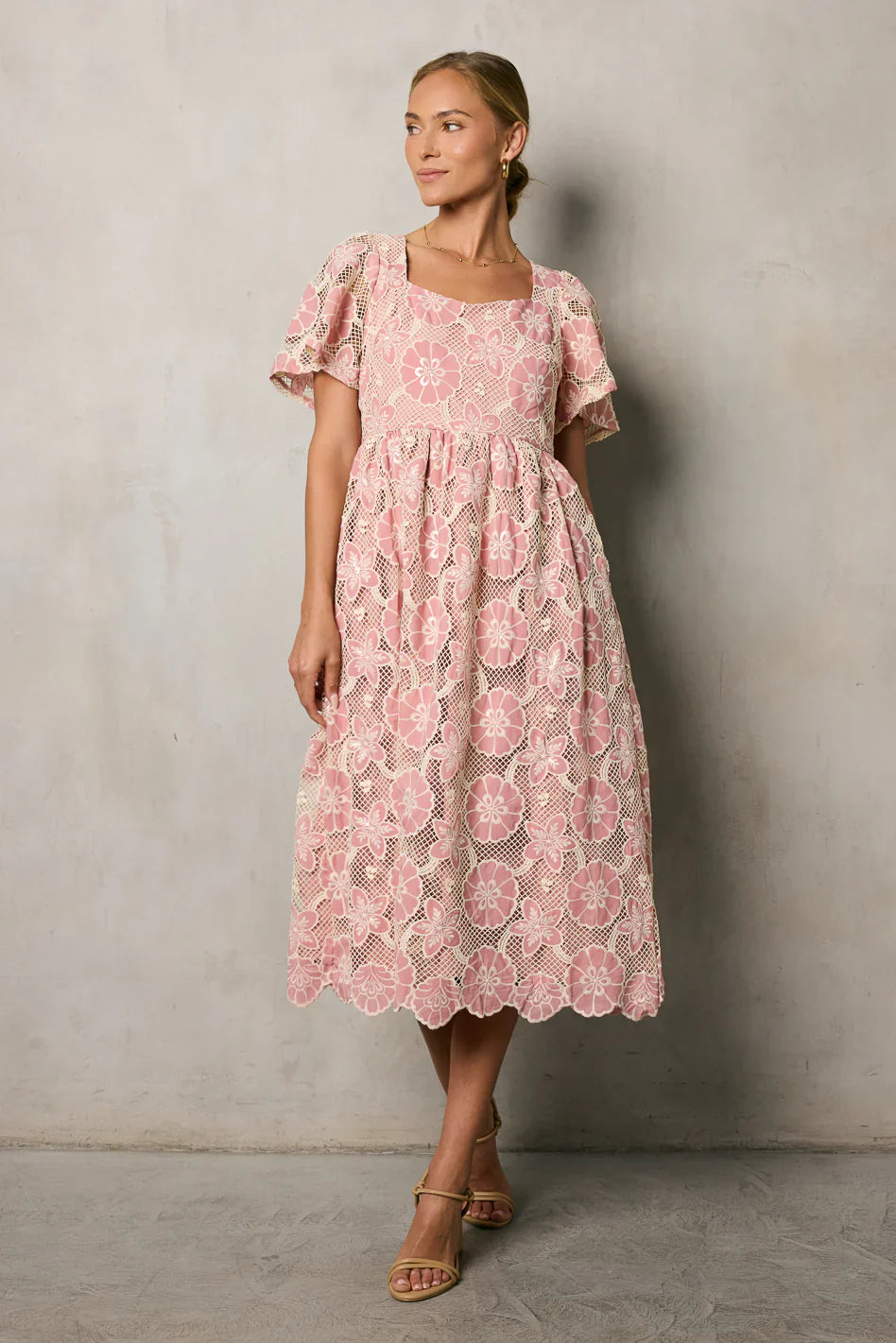 Mica Embroidered Midi Dress