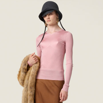 MiuMiu Begonia Pink Silk V-neck Sweater #335966