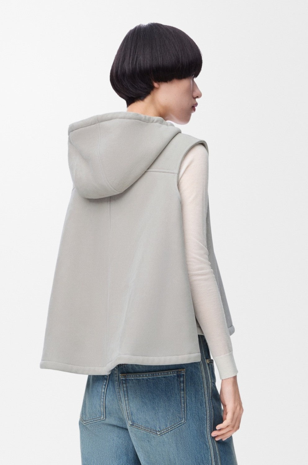 LOEWE Deppi Suede Brushed Beige Yellow Hair Brushed Hooded Fur Vest Shearling Hooded Vest #332351