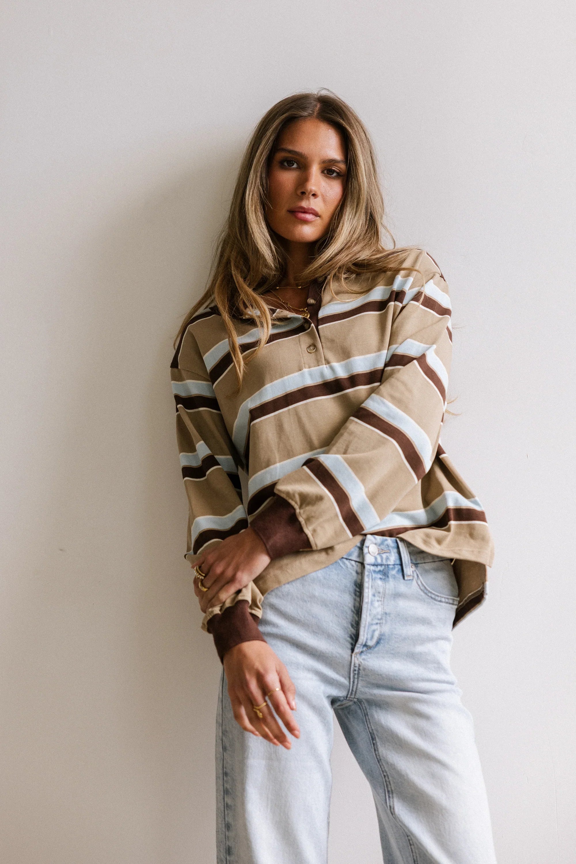 Megan Striped Top in Taupe