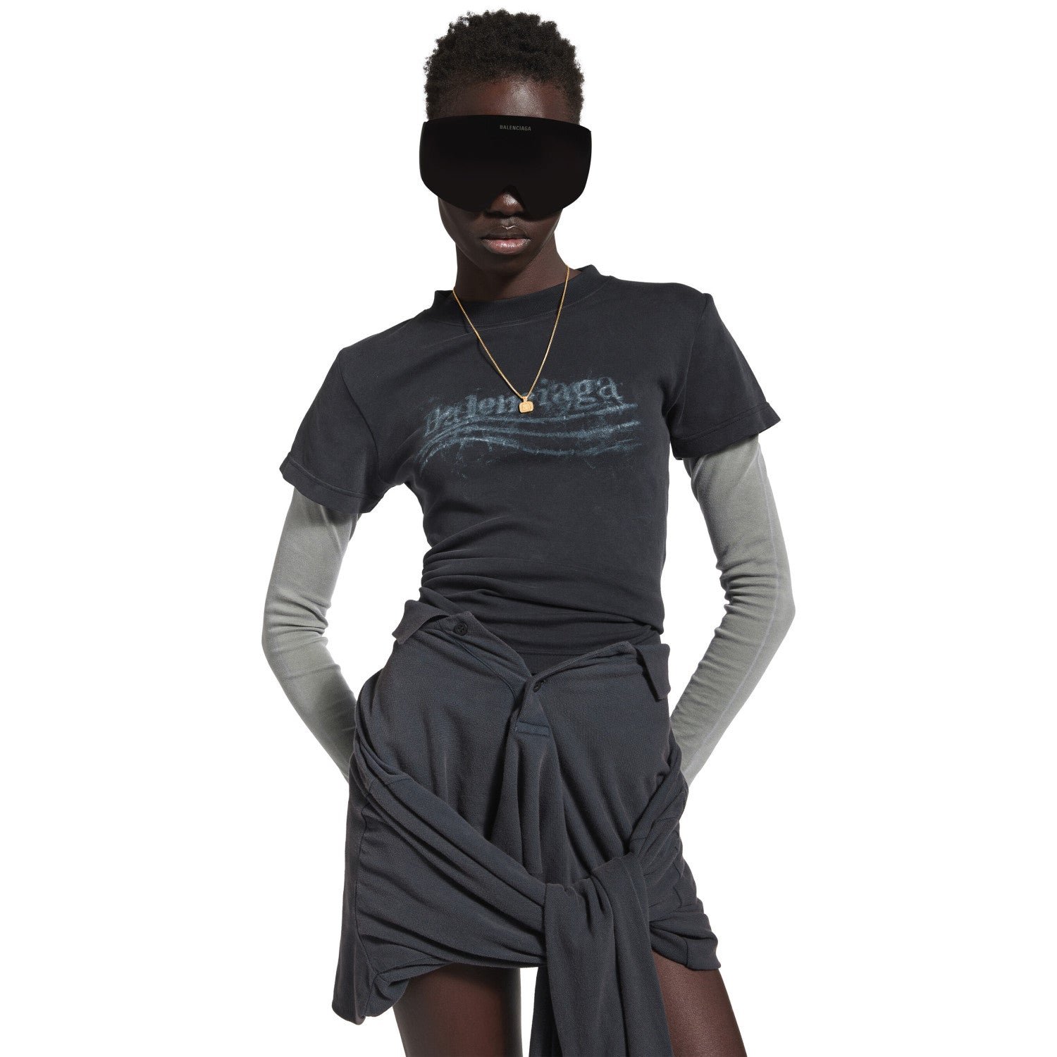Balenciaga WASHED CRAYON POLITICAL Men's And Women's Spring/fall Casual Fashion Crewneck Pullover Retro Stretch Knit Fabric Slim Fit Short Sleeve T-shirt #79383