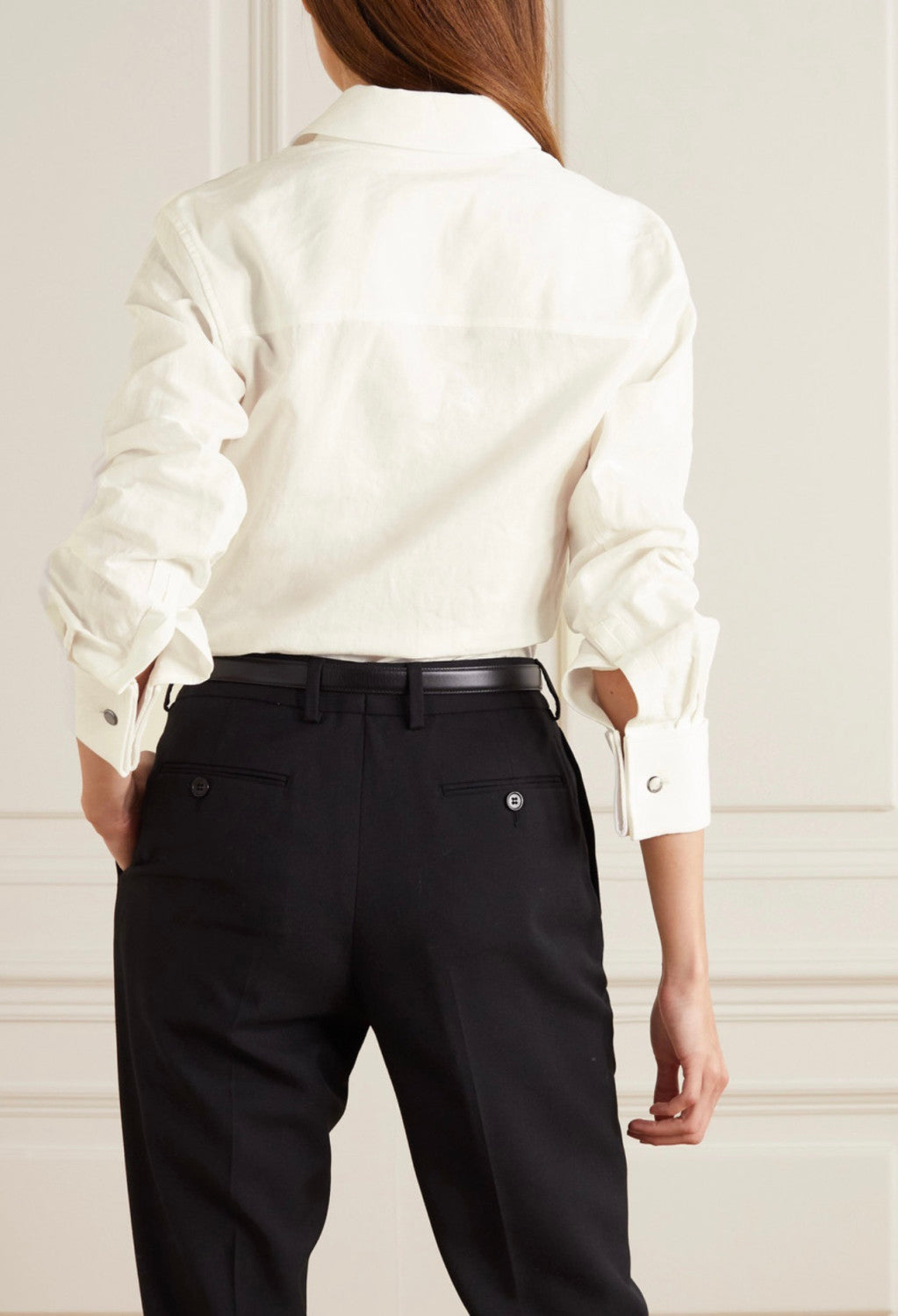 Saint Laurent Women's Lapel Embroidered Pocket Logo Shirt #333271