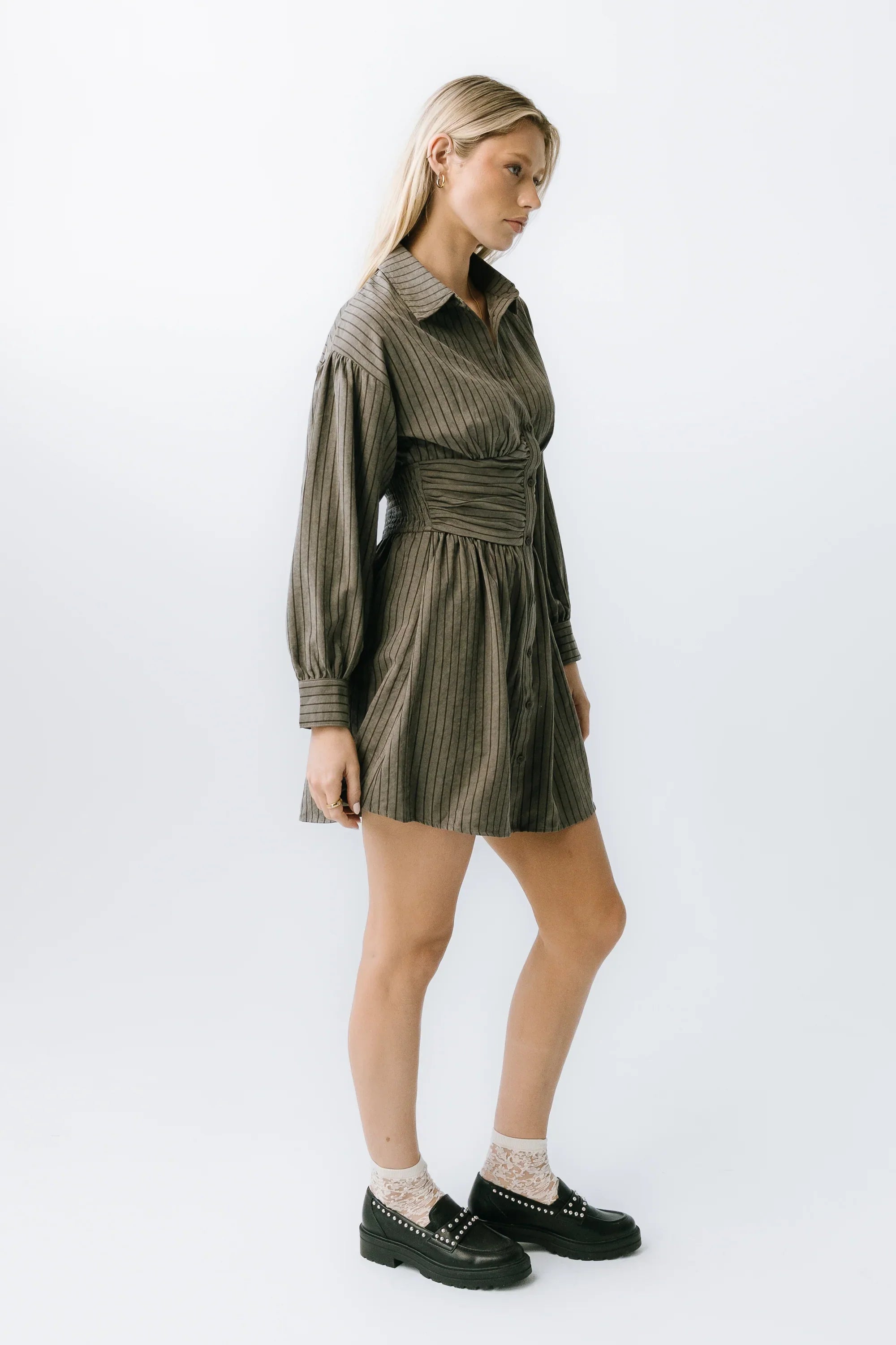 Lonnie Striped Mini Dress in Grey
