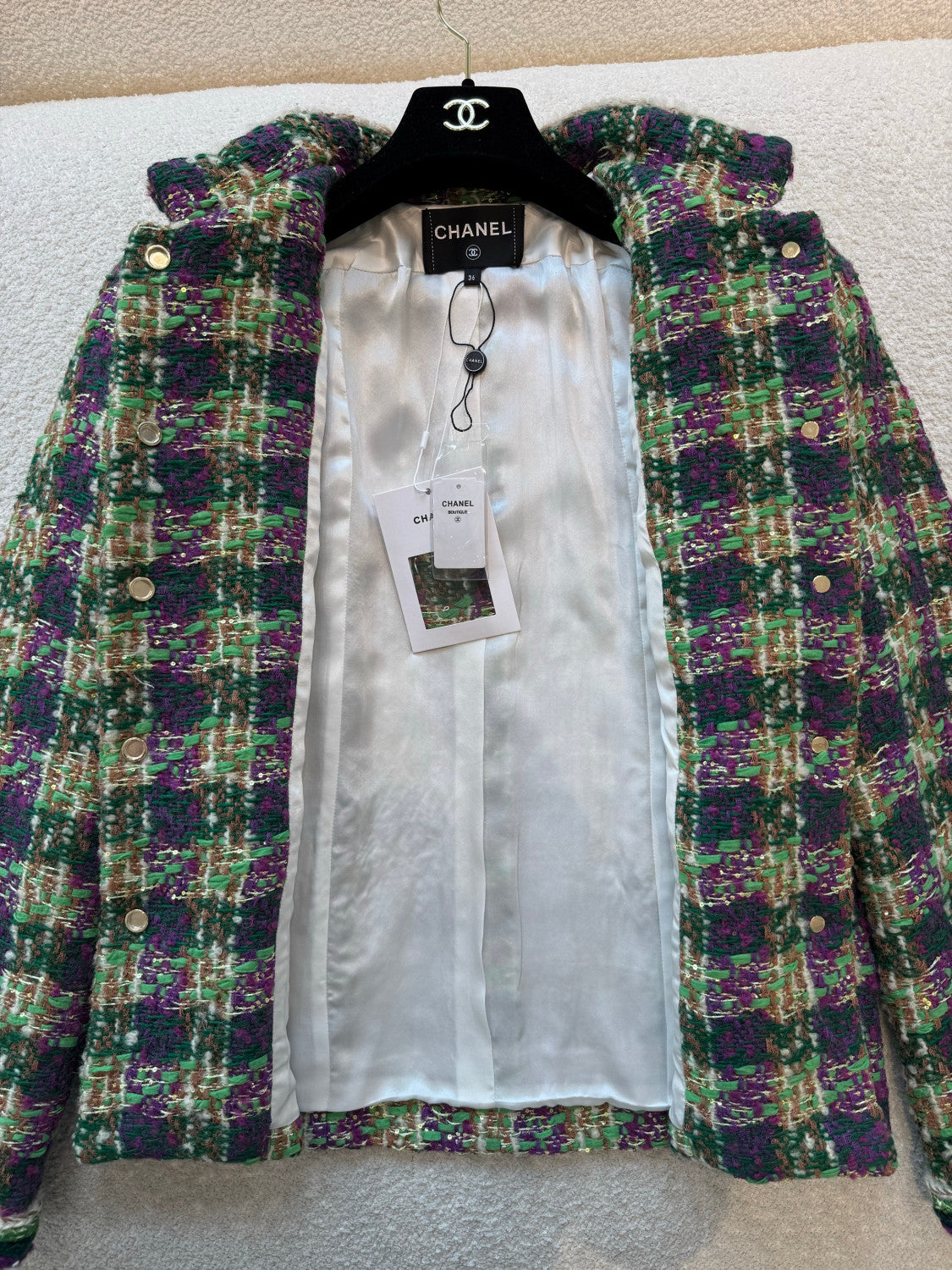 Chanel Vest Tweed Green Purple Ecru #334170