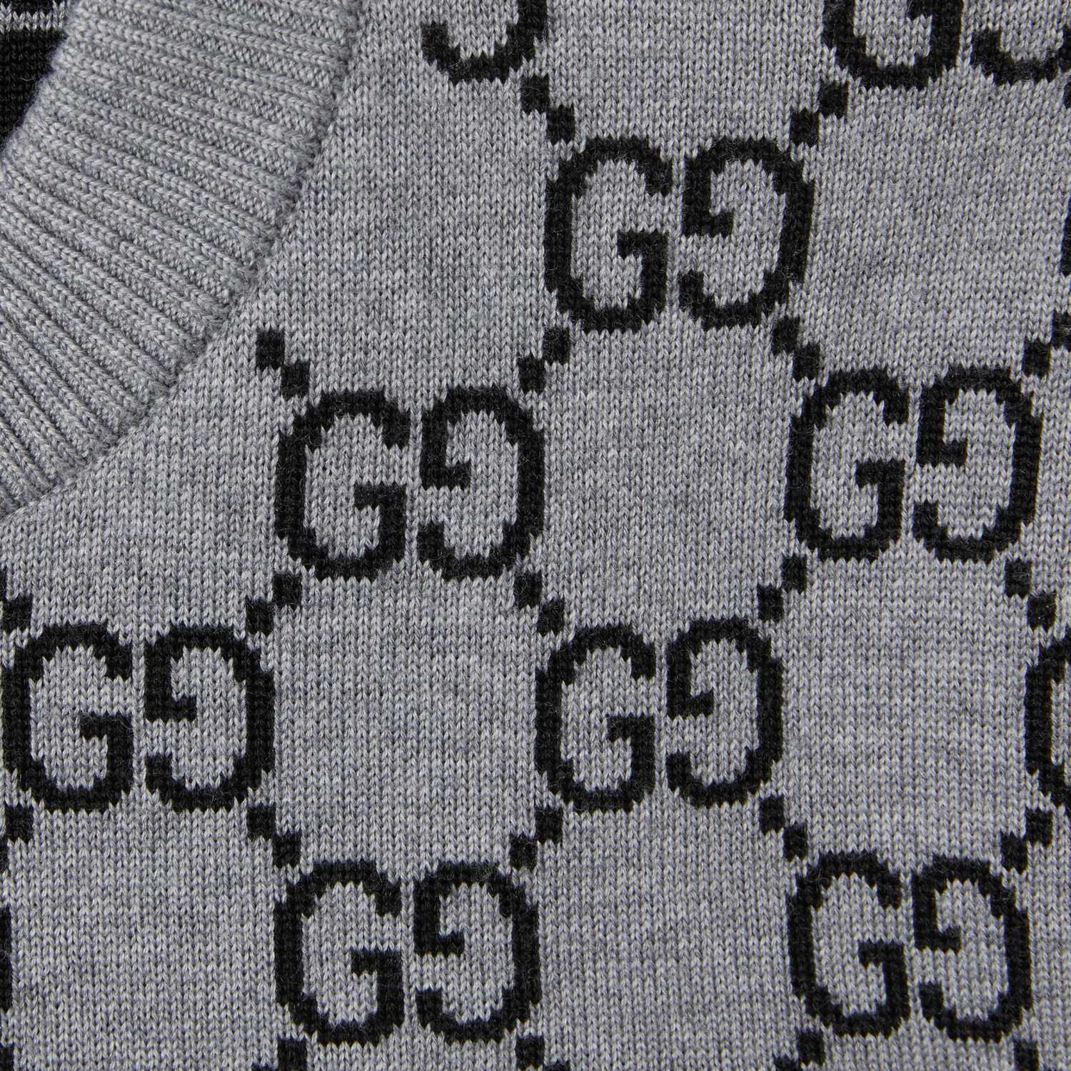 GUCCI Reversible GG Wool Jacquard Top Grey Black #334215