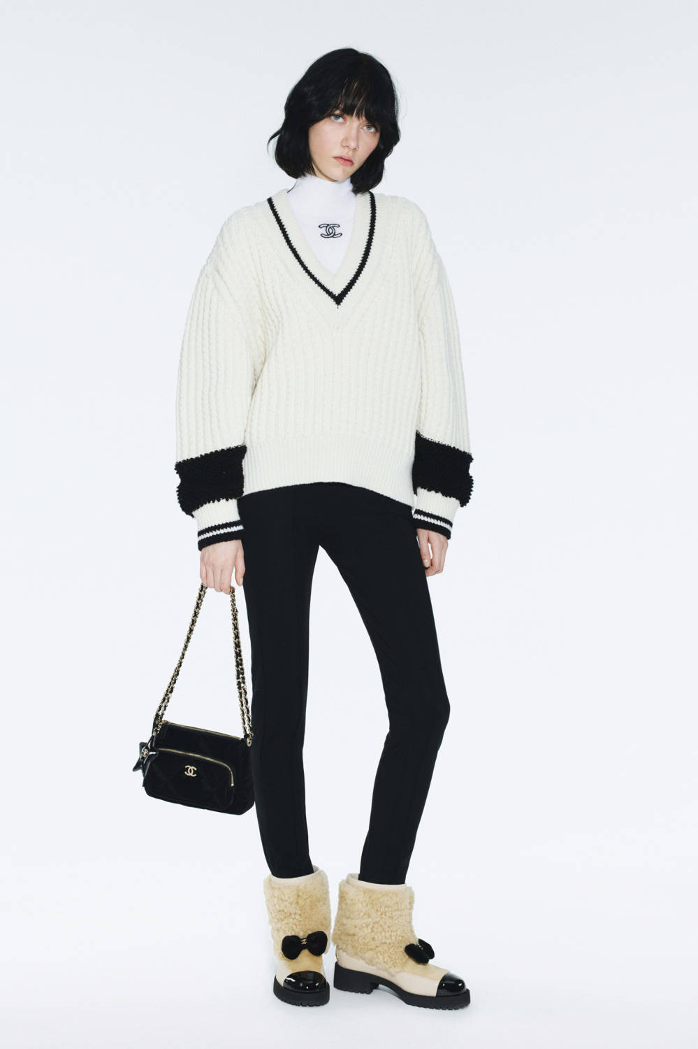 Chanel Pullover Wool Cream and Black #334450