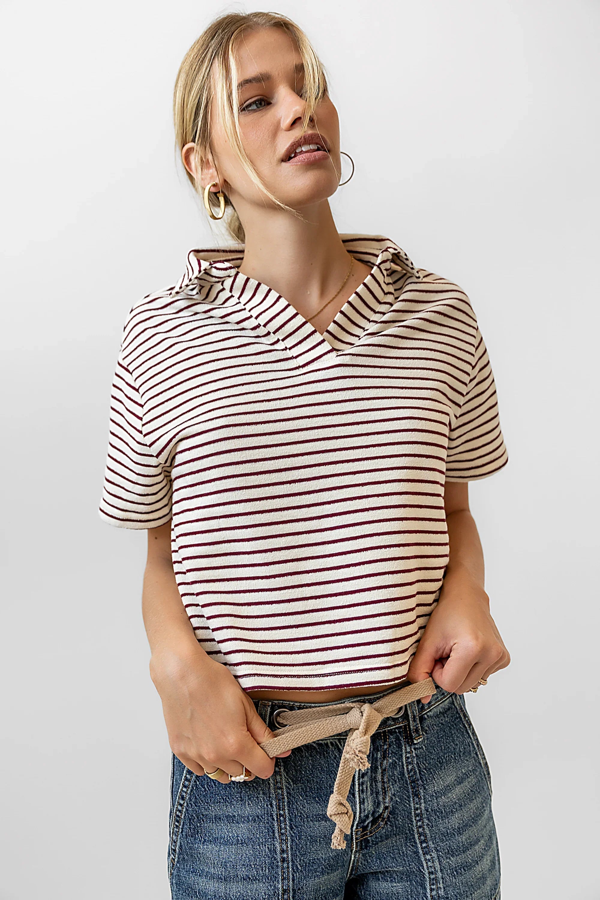 Lucca Striped Top in Burgundy